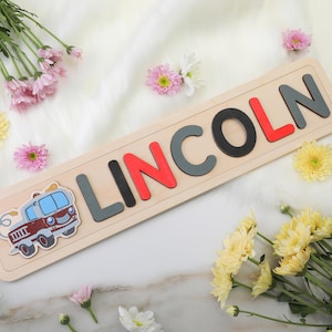 Firetruck Wood Name Puzzle, Little Firefighter Name Puzzle, Gift for Kids, Wooden Toy, First Birthday Gift, Personalized Toddler Puzzle