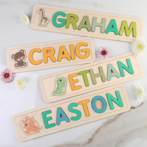Dinosaur Design Name Puzzle Wooden Toys for Toddler Gift 1st Birthday Gift Montessori Toys Baby Gift Baby Girl Baby Boy Personalize Puzzle