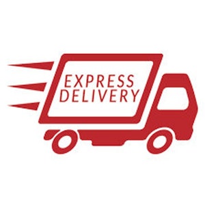 May include: Red graphic of a delivery truck with the words "EXPRESS DELIVERY" in white. The truck has two wheels and three speed lines. The image is on a white background.