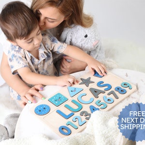 Personalized Name Puzzle with Numbers | Baby, Toddler, Kids Toys | Wooden Toys | Baby Shower | Christmas Gifts | First Birthday Girl and Boy