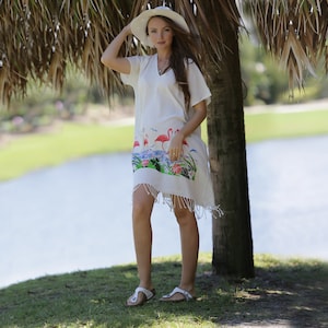 Pink Swan Beach Cover-Up: Cotton Poncho Dress