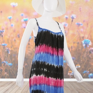 Blue Red Tie Dye Mini Dress: Adjustable Straps, Summer Batik Print