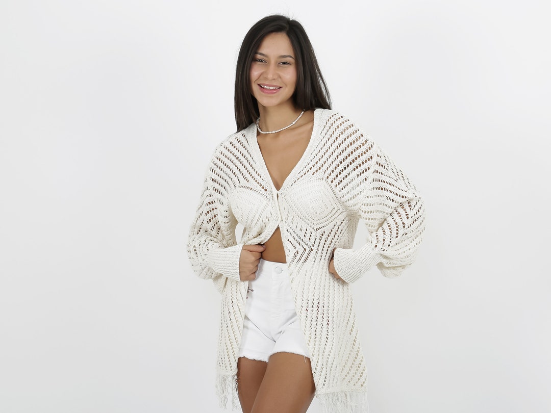 Y2K Cross Sweater Crochet Smock Sweater Vintage Top Beige Etsy