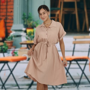 Powder Pink Shirtdress: Long Sleeve Oversized Light Dress