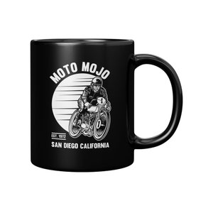 Moto Mojo Motorcycle Coffee Mug  – Motorcycle Coffee Mug – Motorcycle Enthusiast Gift - Black Motorcycle Mug