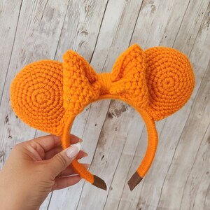 Crochet Ears, orange, winter Crochet Mouse Ear Headband, Fall Minnie ears, Halloween Mouse ears
