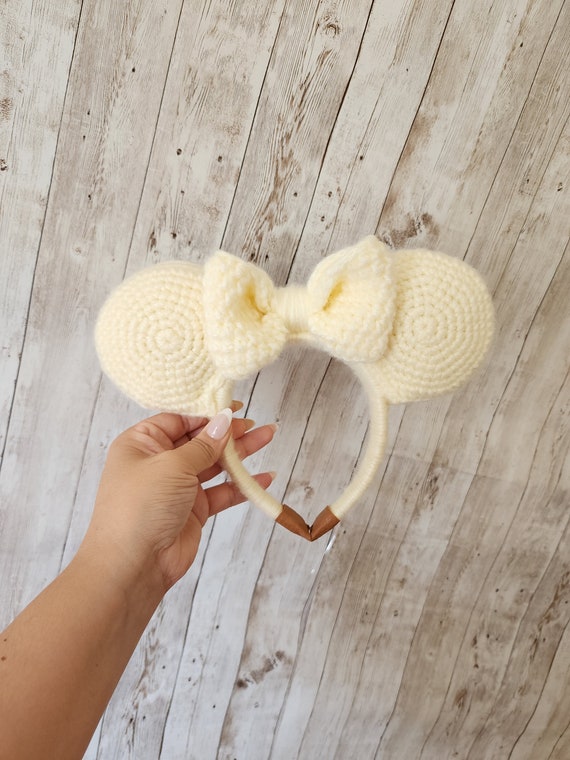 Custom Disney Minnie Mouse Ears Knitted Headband Ivory Knitted Handmade Mouse Ears / Fall Mickey Ears - Etsy main image 4