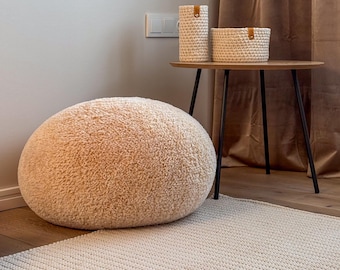 Hand-Knitted Pouf Cover, Round Floor Pillow, Floor Cushion for Boho Home Decor