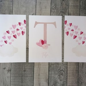 Affiche chambre bébé, affiche personnalisé rose, affiche arc en ciel cœur