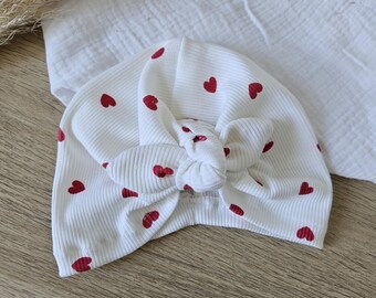 Turban bébé, turban. Bonnet naissance. Turbant motif coeur