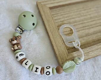 Attache tétine personnalisée, attache tétine ours  cadeau naissance- attache sucette prénom