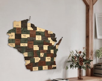3D Wooden Wisconsin Map Wall Art – Rustic Badger State Decor for Home, Office or Lake House | Gift for Wisconsin Natives