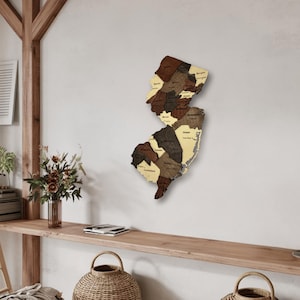 Arte mural con mapa de Nueva Jersey en madera 3D: decoración rústica para el hogar, la oficina o la entrada. Regalo ideal para los nativos de Nueva Jersey.