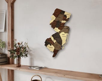 3D Wooden New Jersey Map – Rustic Garden State Wall Decor