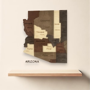 3D Holz Arizona Karte Wandkunst - Rustikale Grand Canyon State Dekoration für Haus, Büro & Wohnzimmer | Geschenk für Indianer