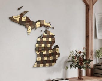 3D Wooden Michigan Map Wall Art – Rustic Great Lakes State Decor for Home, Office or Cabin | Gift for Michigan Natives