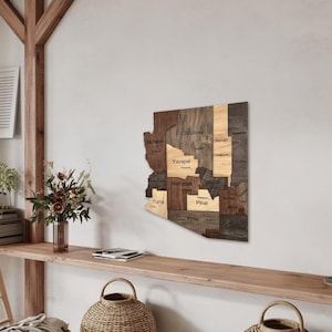 3D Wooden Arizona Map Wall Art – Rustic Grand Canyon State Decor for Home, Office & Living Room | Gift for Arizona Natives