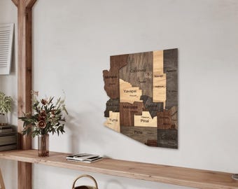 3D Wooden Arizona Map Wall Art – Rustic Grand Canyon State Decor for Home, Office & Living Room | Gift for Arizona Natives