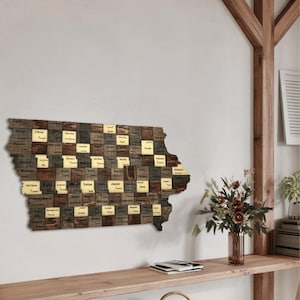 Décoration murale 3D en bois de la carte de l'Iowa – Décoration rustique Hawkeye State pour la maison, le bureau ou la ferme | Cadeau pour les autochtones de l'Iowa