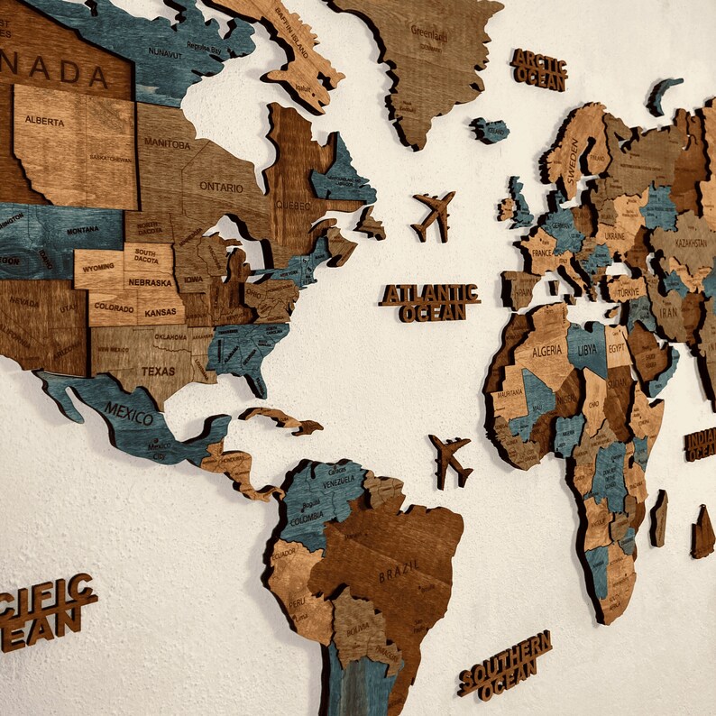 Wooden World Map 3D Wooden World Map Wood Map Wall Art Wall Etsy