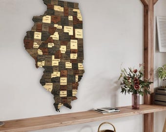 3D Wooden Illinois Map Wall Art – Rustic Land of Lincoln Decor for Home, Office or Entryway | Gift for Illinois Natives