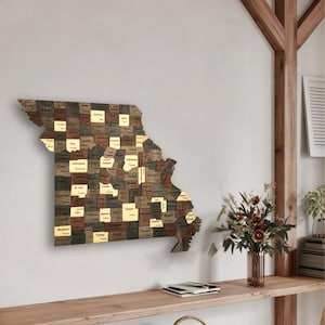 Décoration murale 3D en bois de la carte du Missouri - Décoration d'État rustique pour la maison, le bureau ou le salon | Cadeau pour les autochtones du Missouri