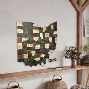 3D Hölzerne Ohio Map Wandkunst - Rustikale Buckeye State Dekoration für Haus, Büro oder Wohnzimmer | Geschenk fürOhio Indianer