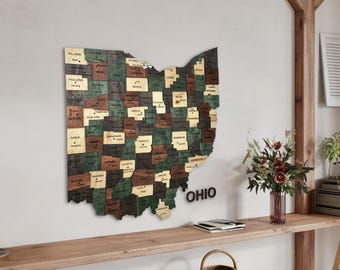 3D Wooden Ohio Map Wall Art – Rustic Buckeye State Decor for Home, Office or Living Room | Gift for Ohio Natives