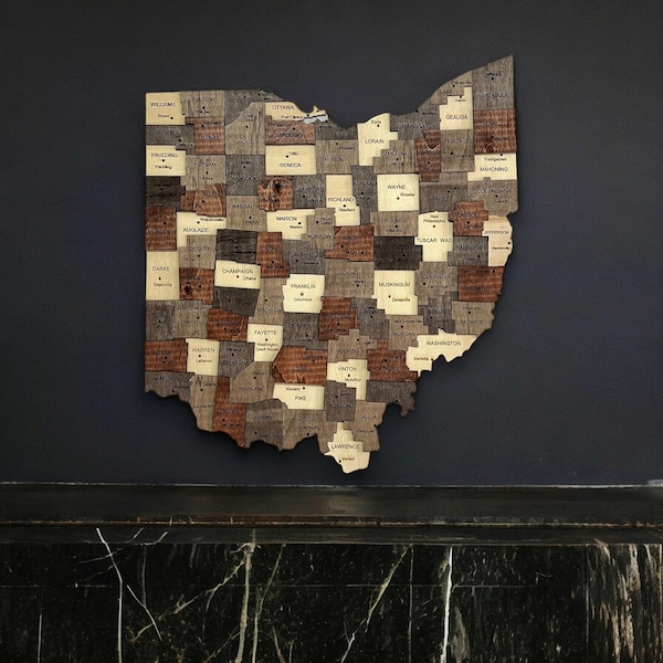 3D Wooden Ohio Map, 3D Ohio: Rustic Wall Art for Buckeyes, Ohio Shaped Wood Map, Ohio Wood Map Wall Decor,