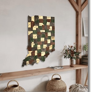 3D Indiana Karte Wandkunst - Rustikale Hoosier State Decor für Haus, Büro oder Wohnzimmer | Geschenk für Indiana Indianer