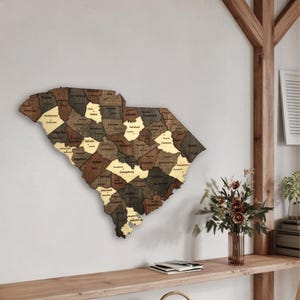 3D Wooden South Carolina Map Wall Art – Rustic Palmetto State Decor for Home, Office or Cabin | Gift for South Carolina Natives