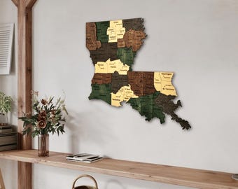 3D Wooden Louisiana Map Wall Art – Rustic Pelican State Decor for Home, Office or Cabin | Gift for Louisiana Natives