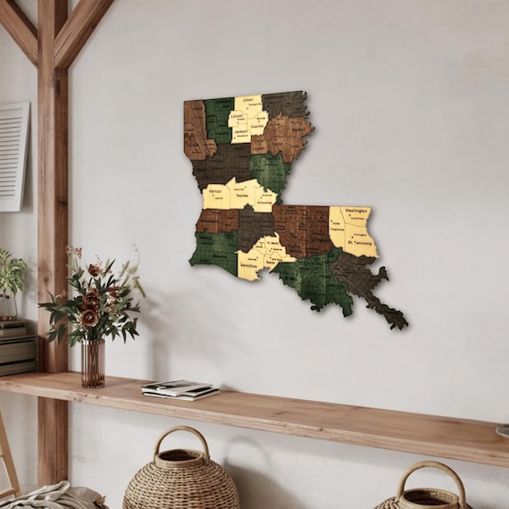 3D Wooden Louisiana Map Wall Art – Rustic Pelican State Decor for Home, Office or Cabin | Gift for Louisiana Natives