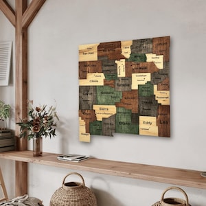 Art mural 3D en bois de carte du Nouveau-Mexique - Décoration rustique terre d'enchantement pour la maison, le bureau ou les espaces du sud-ouest | Cadeau pour les autochtones du Nouveau-Mexique