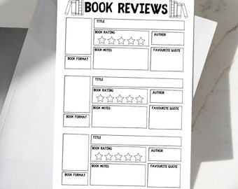 Plantilla de reseña de libro pdf / Reseña de libro simple imprimible / Plantilla A4 / Diario de libro / Descarga instantánea de PDF / Registro de lectura