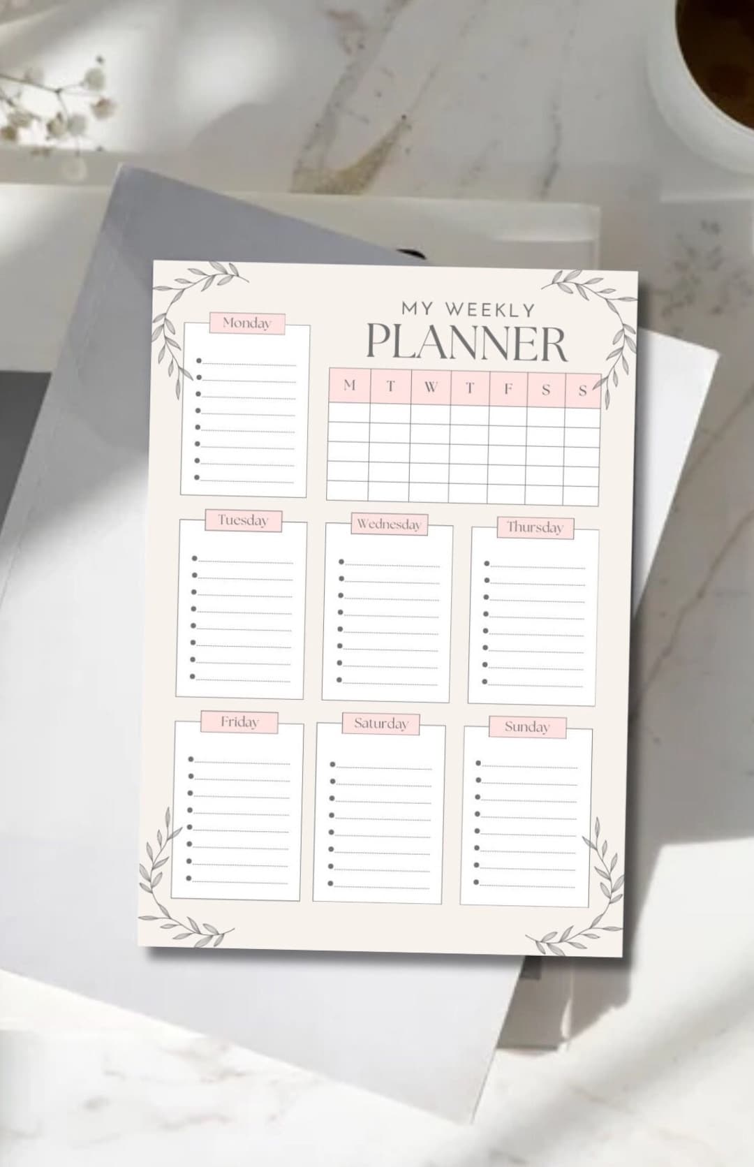 Aesthetic Pink Floral PDF Printable Daily and Weekly Planner | to Do ...