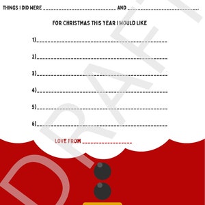 Lista de deseos para Papá Noel / carta oficial a Papá Noel / nota infantil para Papá Noel / querido Papá Noel imprimible / fácil de imprimir en casa PDF