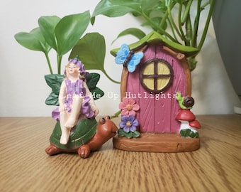 Decoración de jardín, figura de hada y puerta