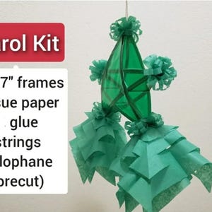 May include: Parol Kit: Two 7-inch frames, tissue paper, glue, strings, and pre-cut cellophane for making a traditional Filipino Christmas lantern.