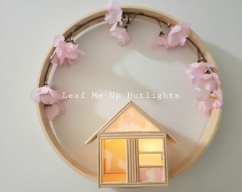 Wall Hanging Decor, Cherry Blossoms Tealight Holder, Filipino Bahay Kubo Home Decoration, Asian-Style House Warming Gift, Spring Season