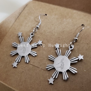 Philippine Sun And Star Earrings, Filipino Pinoy Pride Jewelry, Filipiniana Earrings, Philippine Map Ladies Accessory