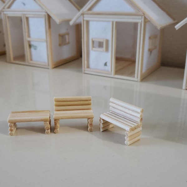 Bamboo Benches Miniature, Fairy Garden Decor, Tiny Chairs for Terrarium