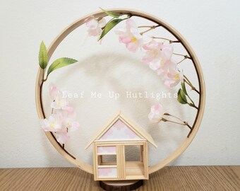 Cherry Blossom Tealight Holder, Spring Season Bamboo Home Decor, Miniature House, House Warming Gift