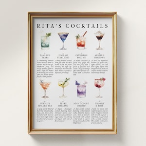 Stampa artistica dei cocktail ACOTAR, download digitale dei cocktail di Rita, piscina di stelle di Tamlin's Tears, regalo di Rhysand Feyre, arredamento da cucina in stile libresco