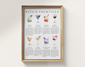 ACOTAR Cocktails Art Print, Rita's Cocktails Digital Download, Tamlin's Tears Pool of Starlight, Rhysand Feyre Gift, Bookish Kitchen Decor