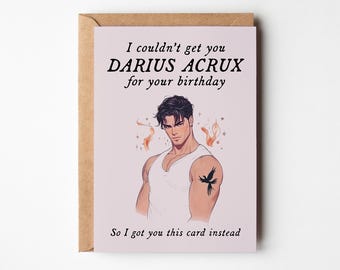 Darius Acrux födelsedagskort utskrivbart | Zodiac Academy digital nedladdning | Rolig romantisk bokpresent | Bokpojkvänsmerchandise
