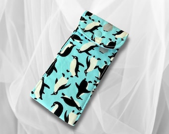 Glasses case, penguins, soft pouch, soft padded glasses case, pencil case, mothers day gift,