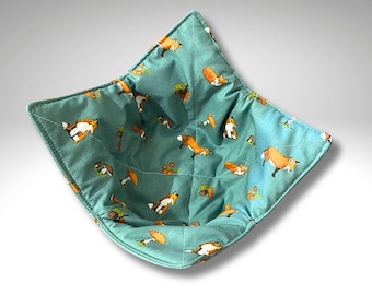 bowl cozy, fox bowl cosy, bowl holder, potholder, bowl hugger, ice cream cozy, pasta bowl cozy, pot noodle holder