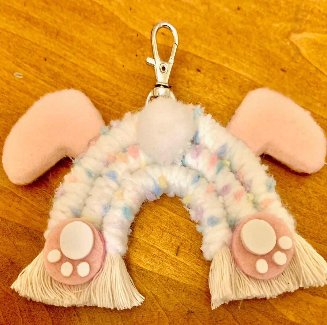 Bunny Rabbit Keychain Macrame Keychain Rainbow Keychain Etsy