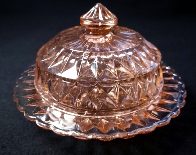 Pink Depression Glass Butter Dish With Lid Windsor Diamond Etsy